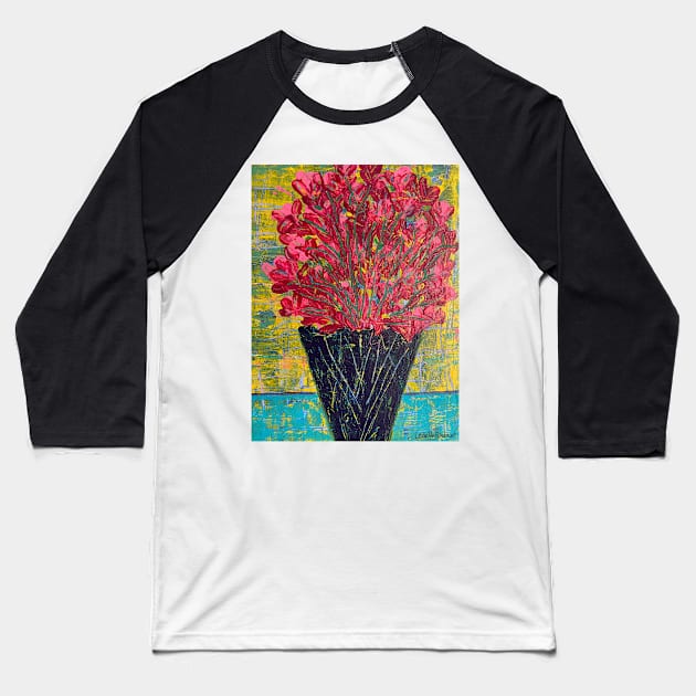 Exploding from Navy Vase Baseball T-Shirt by Leslie Pino Durant